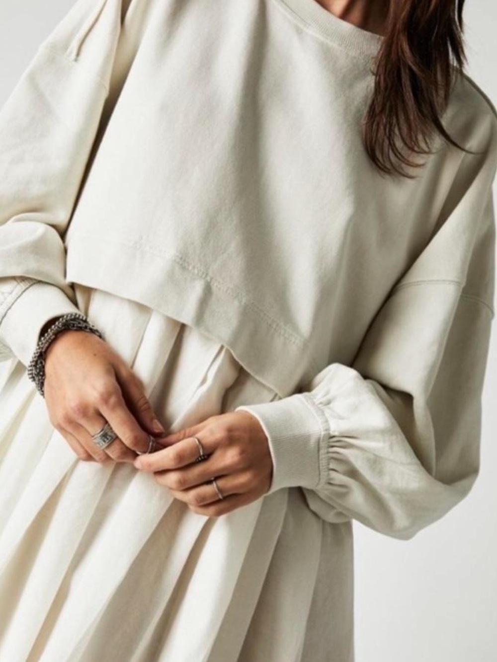 Free peopleCream Layered Long Sleeve Dress